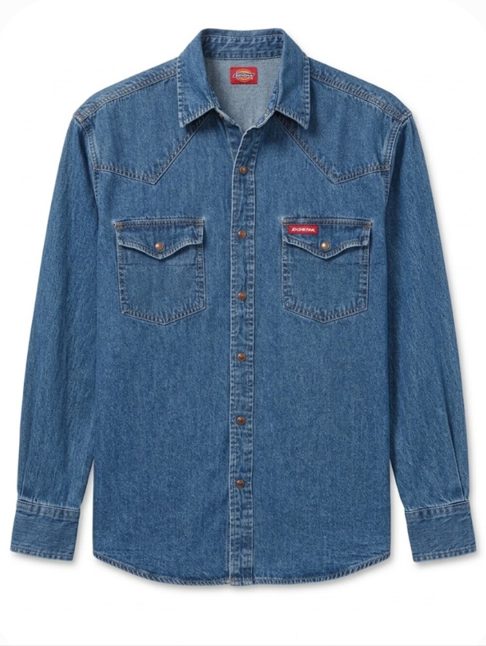 Dickies Vintage Y2K Blue Denim Western Snap Workwear Button Shirt Medium